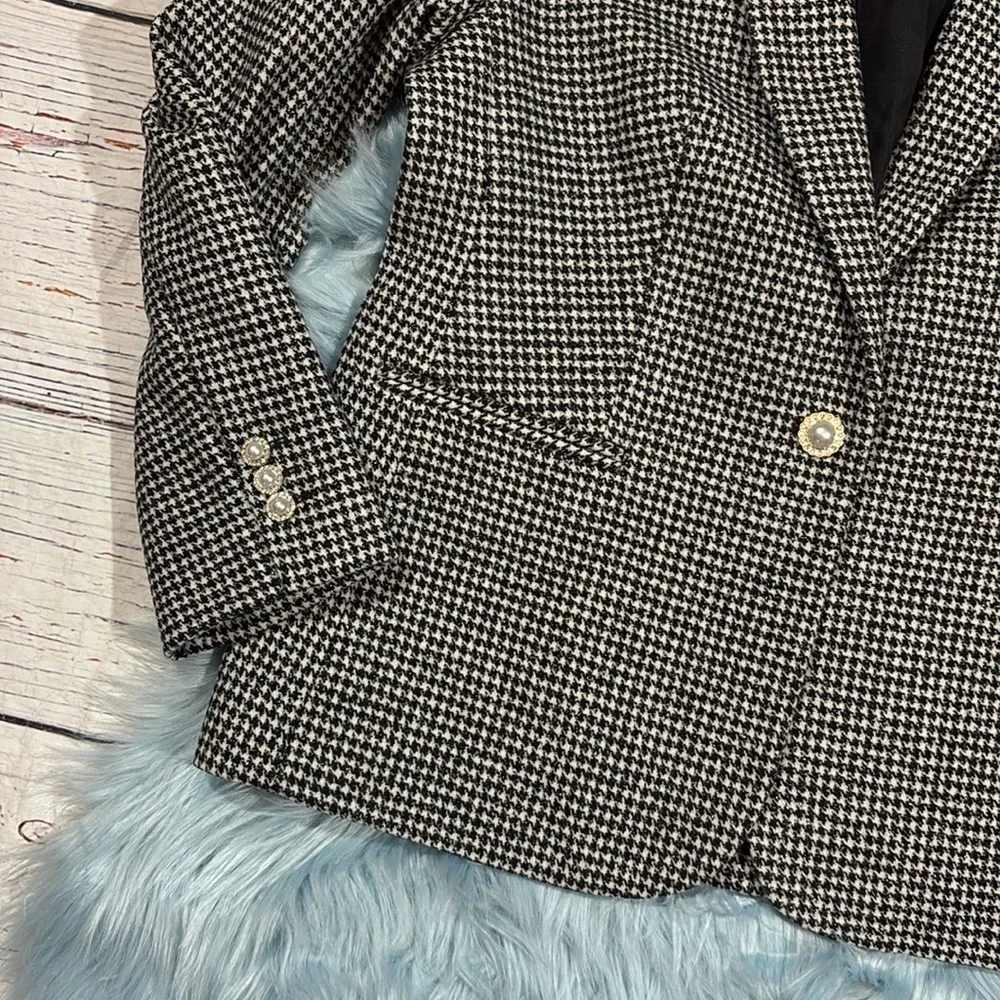 NWT J. Crew Factory Petite sparkle houndstooth one-button blazer